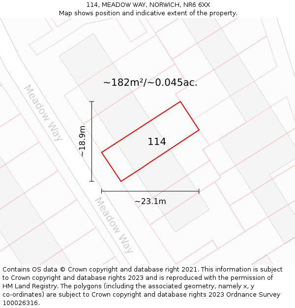114, MEADOW WAY, NORWICH, NR6 6XX: Plot and title map