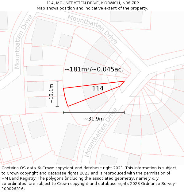 114, MOUNTBATTEN DRIVE, NORWICH, NR6 7PP: Plot and title map