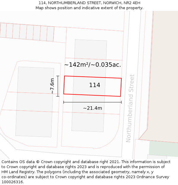 114, NORTHUMBERLAND STREET, NORWICH, NR2 4EH: Plot and title map