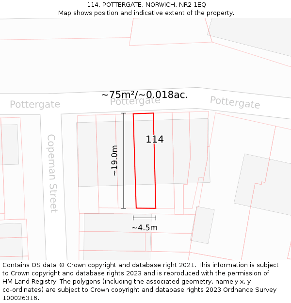 114, POTTERGATE, NORWICH, NR2 1EQ: Plot and title map