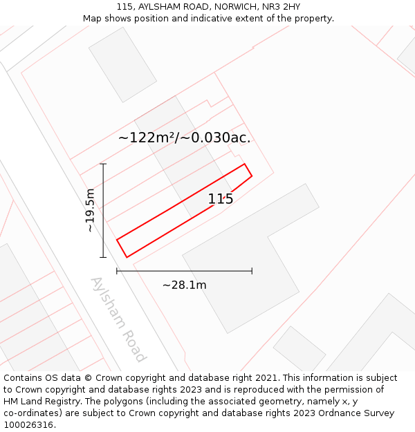 115, AYLSHAM ROAD, NORWICH, NR3 2HY: Plot and title map