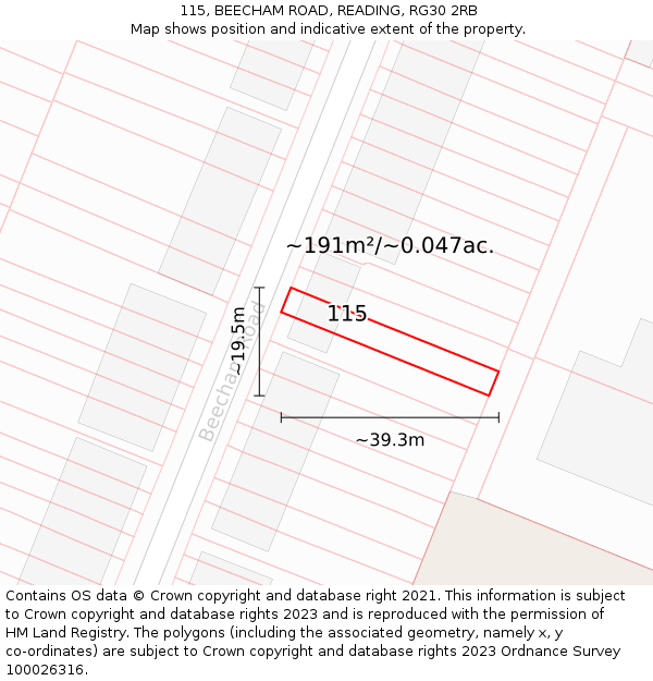 115, BEECHAM ROAD, READING, RG30 2RB: Plot and title map