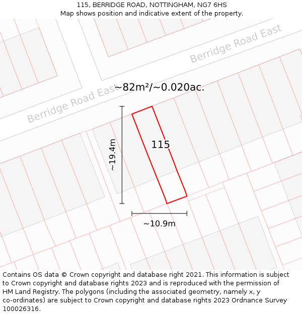 115, BERRIDGE ROAD, NOTTINGHAM, NG7 6HS: Plot and title map