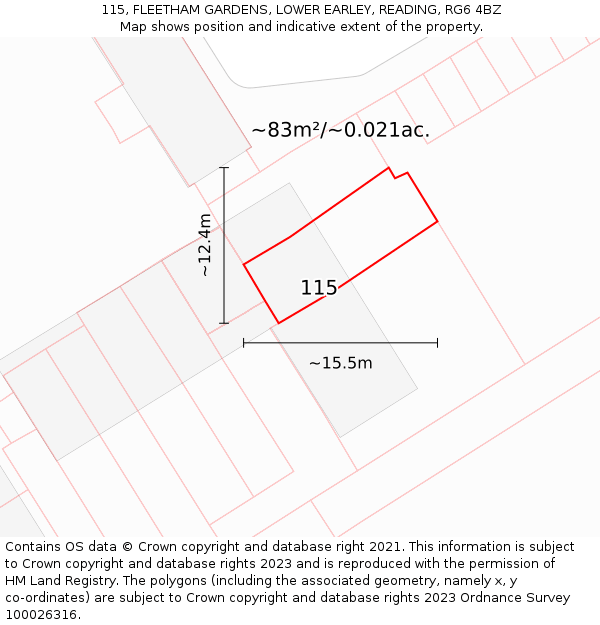 115, FLEETHAM GARDENS, LOWER EARLEY, READING, RG6 4BZ: Plot and title map