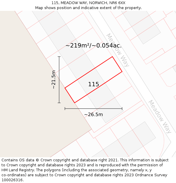 115, MEADOW WAY, NORWICH, NR6 6XX: Plot and title map