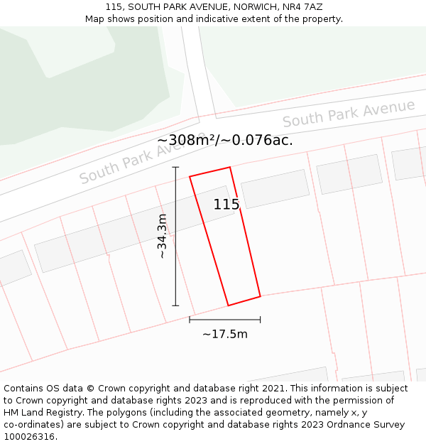 115, SOUTH PARK AVENUE, NORWICH, NR4 7AZ: Plot and title map