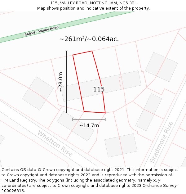 115, VALLEY ROAD, NOTTINGHAM, NG5 3BL: Plot and title map