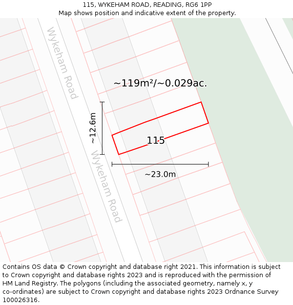 115, WYKEHAM ROAD, READING, RG6 1PP: Plot and title map