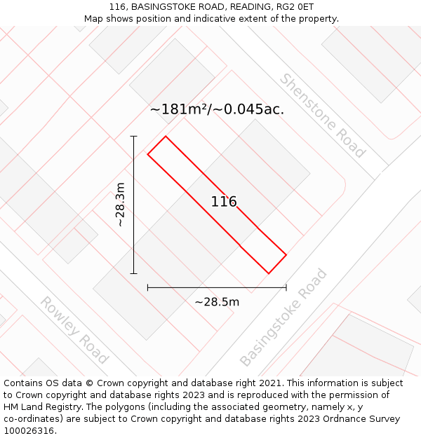 116, BASINGSTOKE ROAD, READING, RG2 0ET: Plot and title map