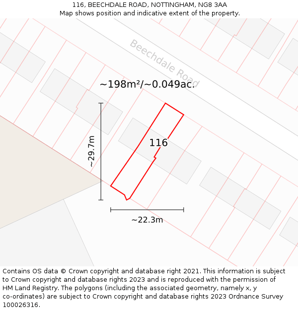 116, BEECHDALE ROAD, NOTTINGHAM, NG8 3AA: Plot and title map