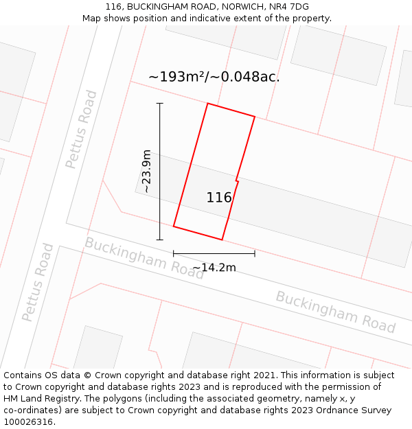 116, BUCKINGHAM ROAD, NORWICH, NR4 7DG: Plot and title map
