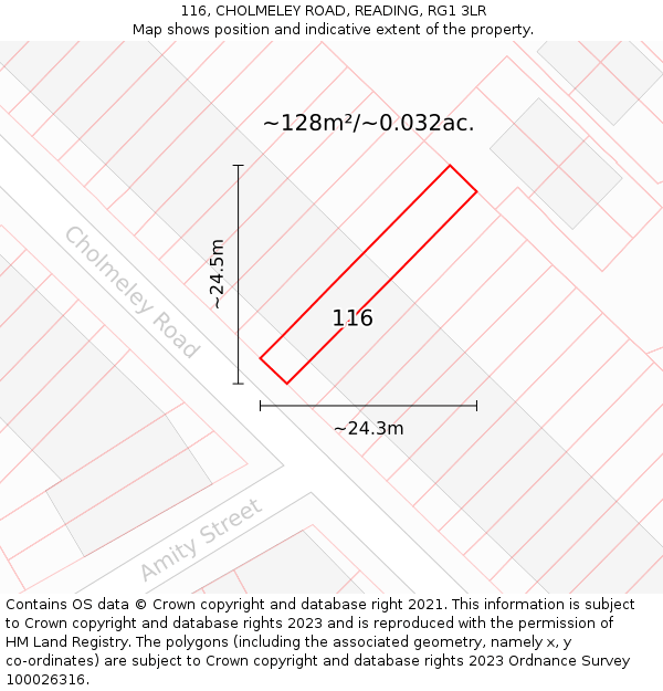 116, CHOLMELEY ROAD, READING, RG1 3LR: Plot and title map