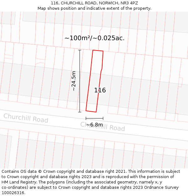 116, CHURCHILL ROAD, NORWICH, NR3 4PZ: Plot and title map