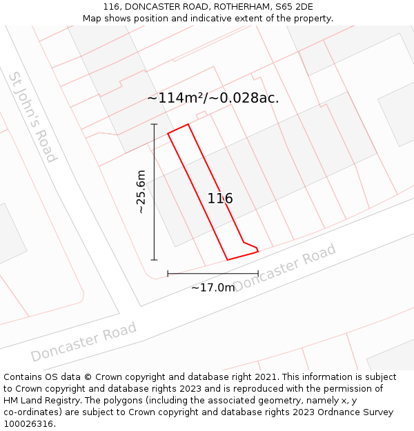 116, DONCASTER ROAD, ROTHERHAM, S65 2DE: Plot and title map