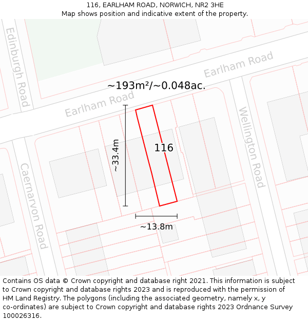 116, EARLHAM ROAD, NORWICH, NR2 3HE: Plot and title map