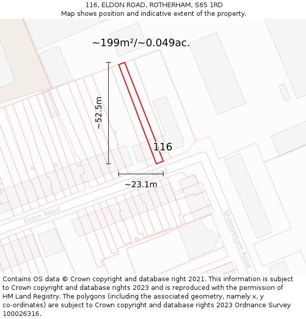 116, ELDON ROAD, ROTHERHAM, S65 1RD: Plot and title map