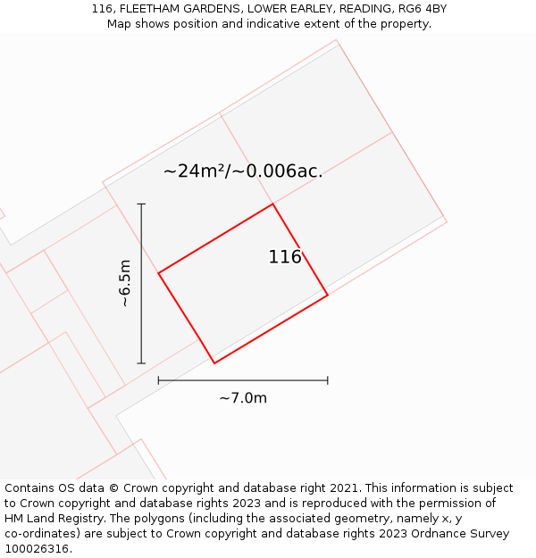 116, FLEETHAM GARDENS, LOWER EARLEY, READING, RG6 4BY: Plot and title map