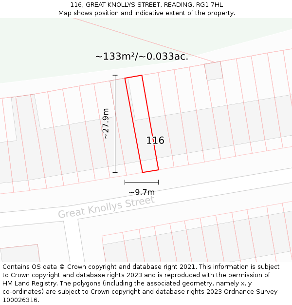 116, GREAT KNOLLYS STREET, READING, RG1 7HL: Plot and title map