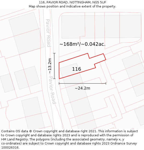 116, PAVIOR ROAD, NOTTINGHAM, NG5 5UF: Plot and title map