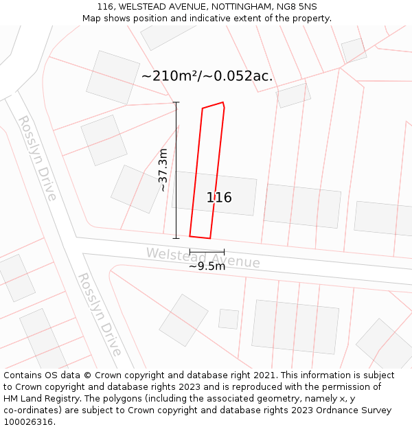 116, WELSTEAD AVENUE, NOTTINGHAM, NG8 5NS: Plot and title map