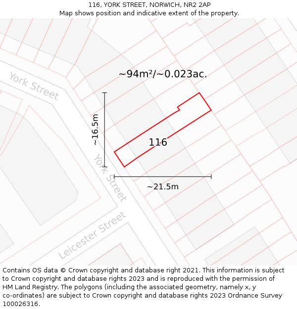 116, YORK STREET, NORWICH, NR2 2AP: Plot and title map