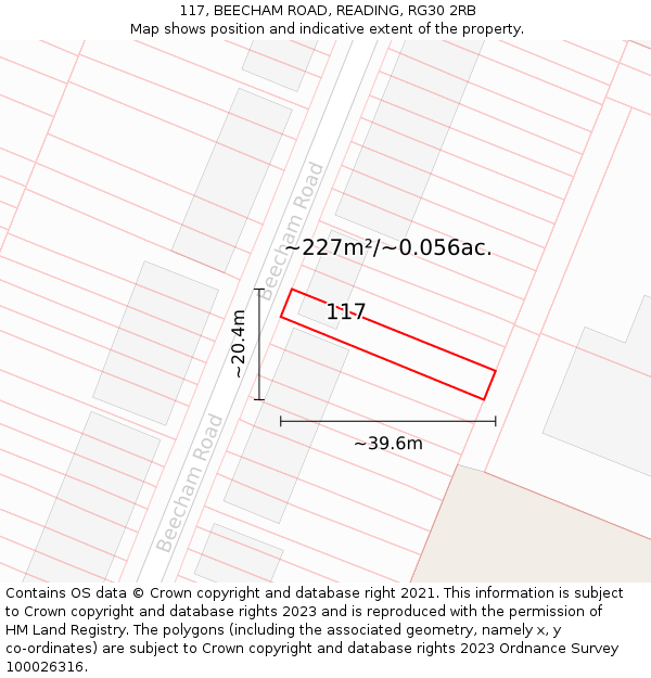 117, BEECHAM ROAD, READING, RG30 2RB: Plot and title map