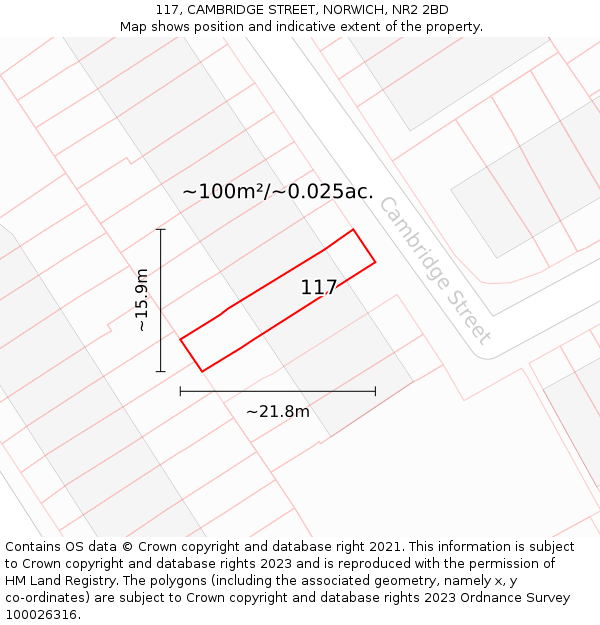 117, CAMBRIDGE STREET, NORWICH, NR2 2BD: Plot and title map