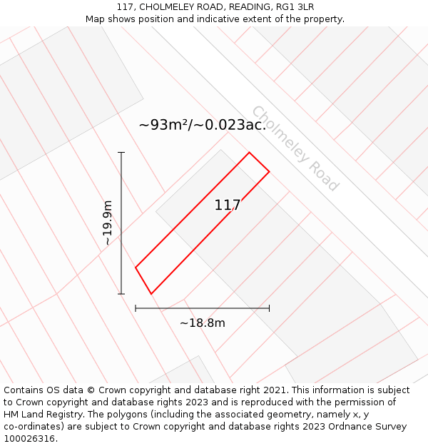 117, CHOLMELEY ROAD, READING, RG1 3LR: Plot and title map