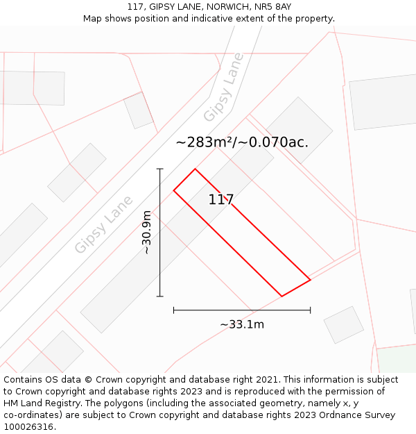 117, GIPSY LANE, NORWICH, NR5 8AY: Plot and title map