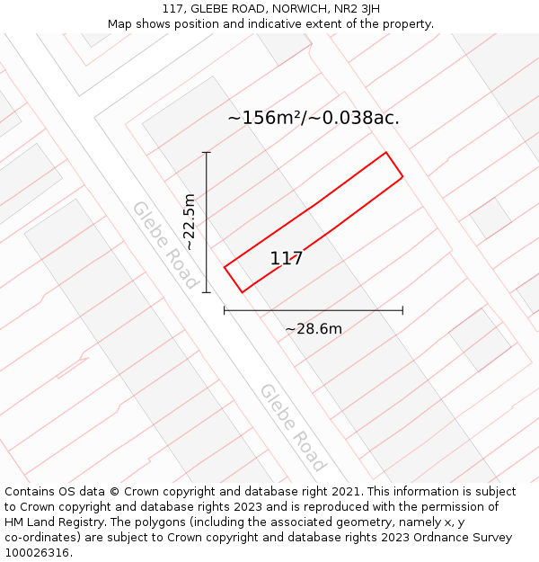 117, GLEBE ROAD, NORWICH, NR2 3JH: Plot and title map