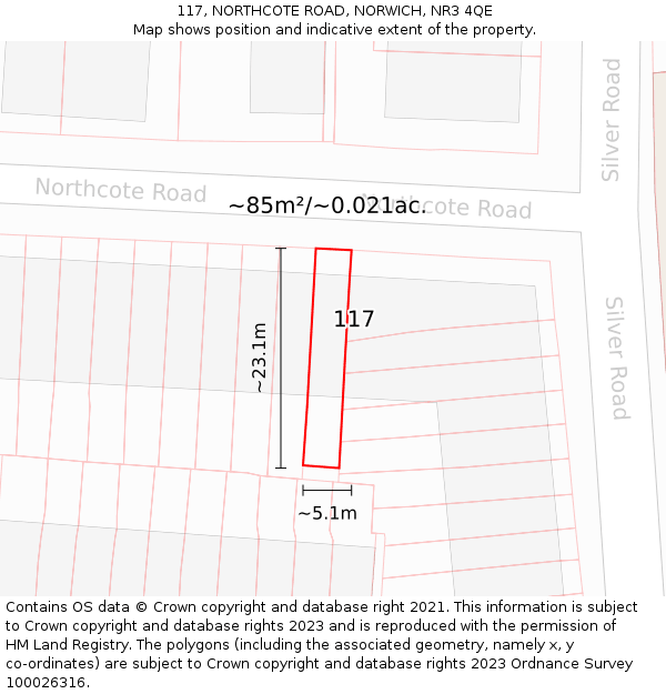 117, NORTHCOTE ROAD, NORWICH, NR3 4QE: Plot and title map