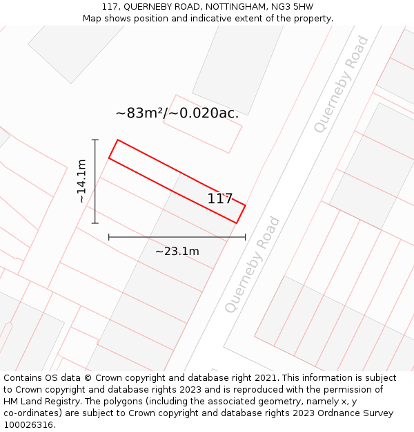 117, QUERNEBY ROAD, NOTTINGHAM, NG3 5HW: Plot and title map