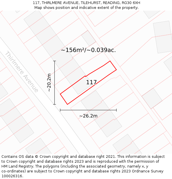 117, THIRLMERE AVENUE, TILEHURST, READING, RG30 6XH: Plot and title map