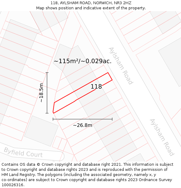 118, AYLSHAM ROAD, NORWICH, NR3 2HZ: Plot and title map