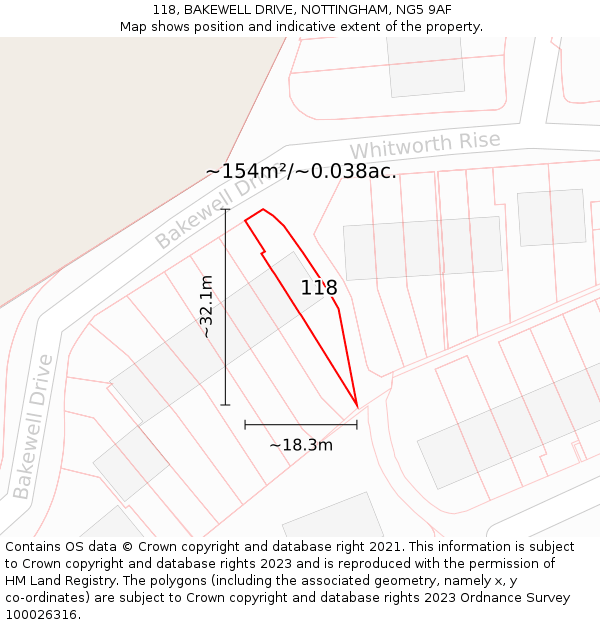 118, BAKEWELL DRIVE, NOTTINGHAM, NG5 9AF: Plot and title map