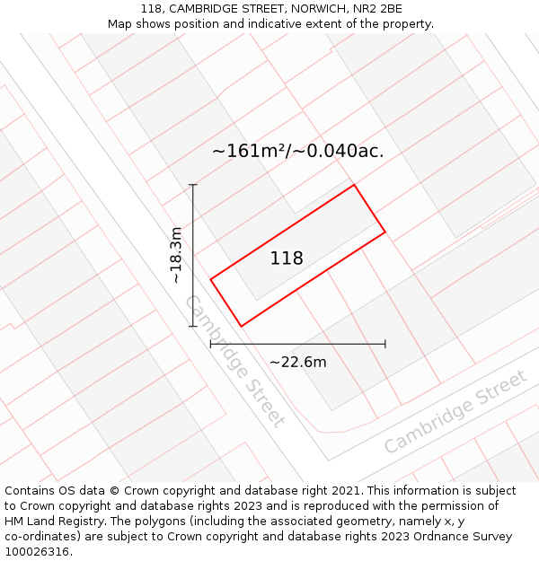 118, CAMBRIDGE STREET, NORWICH, NR2 2BE: Plot and title map