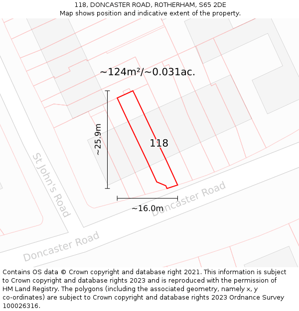 118, DONCASTER ROAD, ROTHERHAM, S65 2DE: Plot and title map