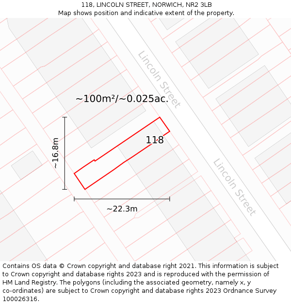 118, LINCOLN STREET, NORWICH, NR2 3LB: Plot and title map