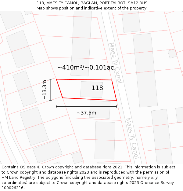 118, MAES TY CANOL, BAGLAN, PORT TALBOT, SA12 8US: Plot and title map