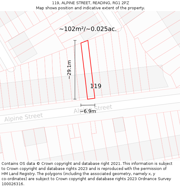 119, ALPINE STREET, READING, RG1 2PZ: Plot and title map