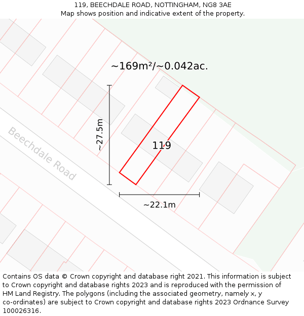 119, BEECHDALE ROAD, NOTTINGHAM, NG8 3AE: Plot and title map