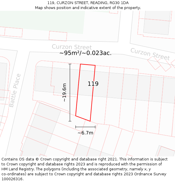 119, CURZON STREET, READING, RG30 1DA: Plot and title map