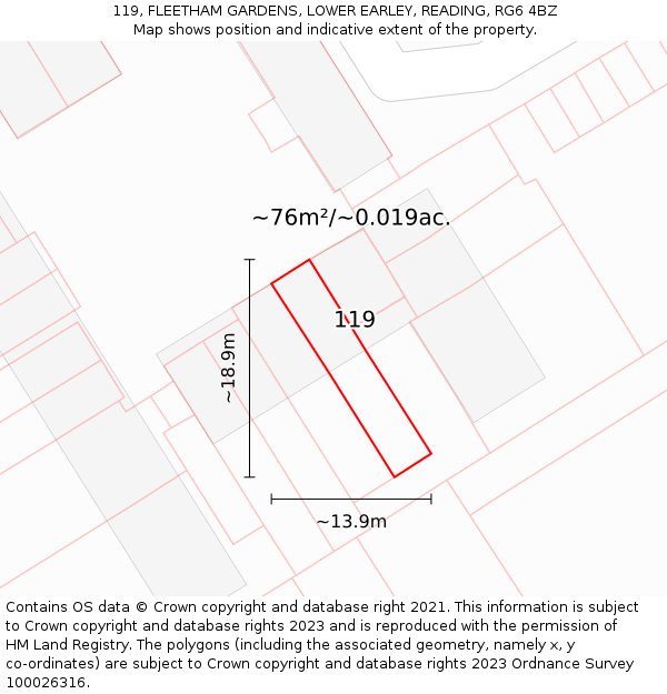 119, FLEETHAM GARDENS, LOWER EARLEY, READING, RG6 4BZ: Plot and title map
