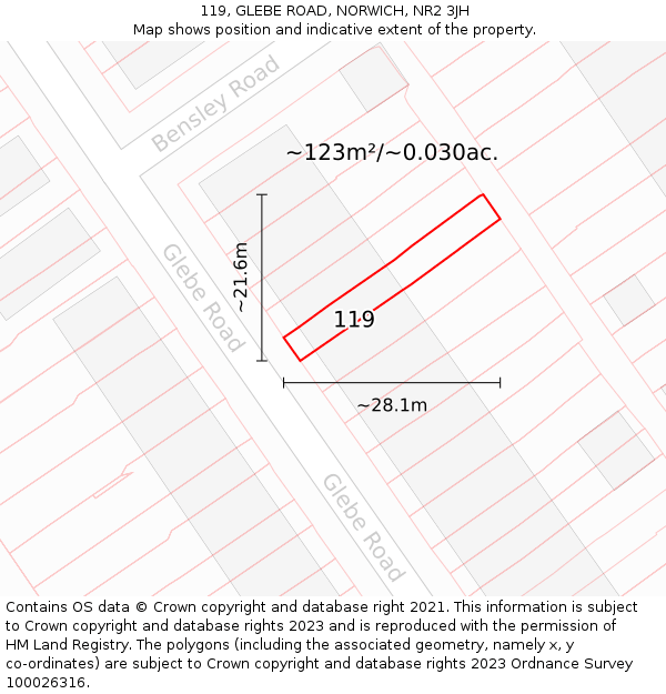 119, GLEBE ROAD, NORWICH, NR2 3JH: Plot and title map