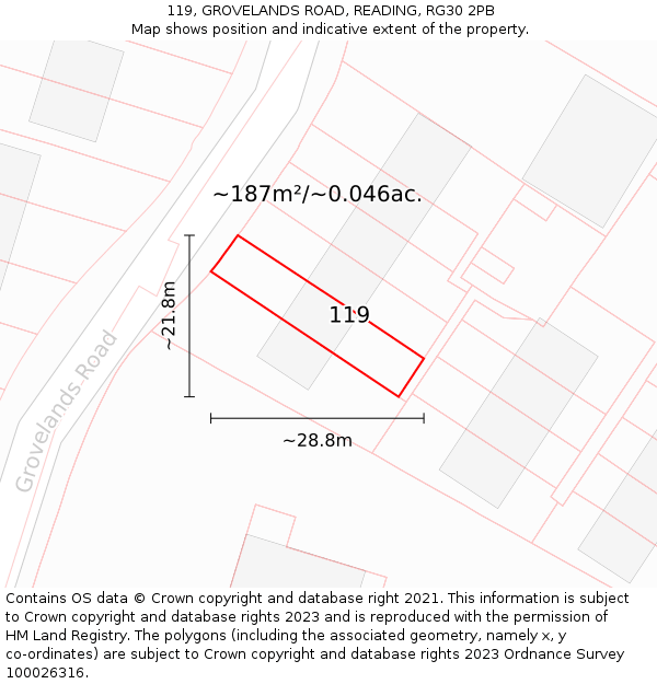119, GROVELANDS ROAD, READING, RG30 2PB: Plot and title map