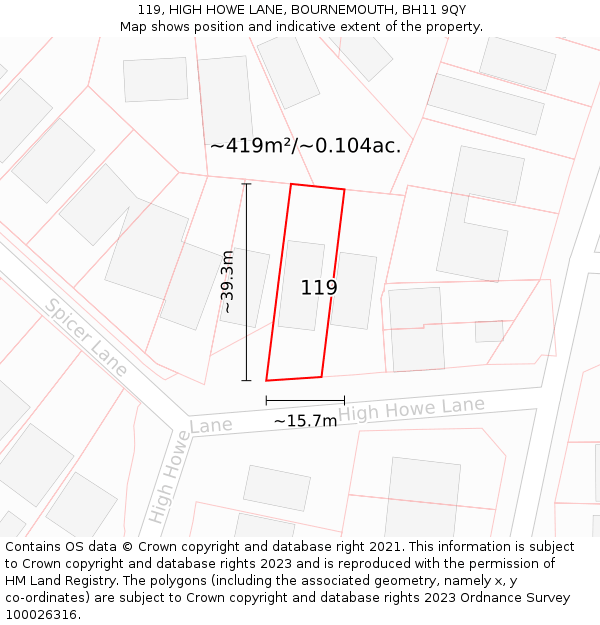 119, HIGH HOWE LANE, BOURNEMOUTH, BH11 9QY: Plot and title map