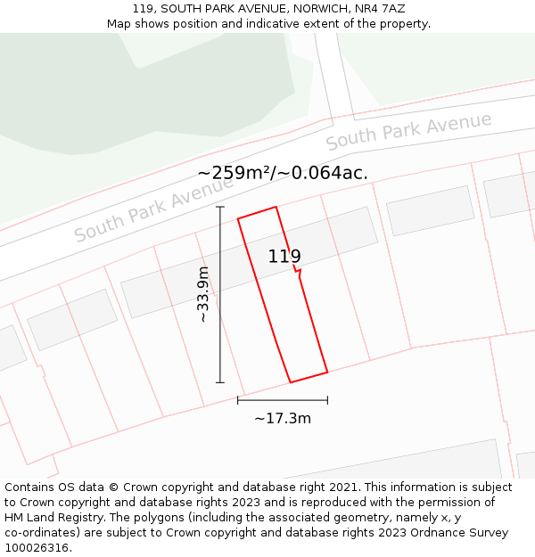 119, SOUTH PARK AVENUE, NORWICH, NR4 7AZ: Plot and title map