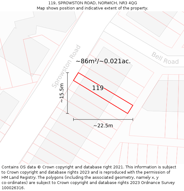 119, SPROWSTON ROAD, NORWICH, NR3 4QG: Plot and title map