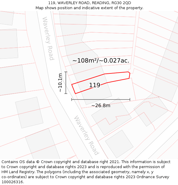 119, WAVERLEY ROAD, READING, RG30 2QD: Plot and title map