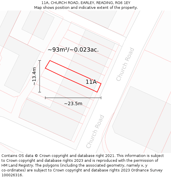 11A, CHURCH ROAD, EARLEY, READING, RG6 1EY: Plot and title map